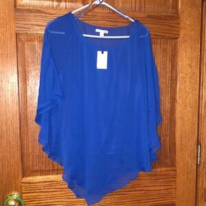 Dana Buchman Blue Flutter Sleeve Asymmetrical Blouse